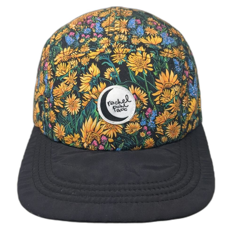 Rachel Pohl Art 5 Panel Black Yellow One Size Floral Moon Sunflower Hat